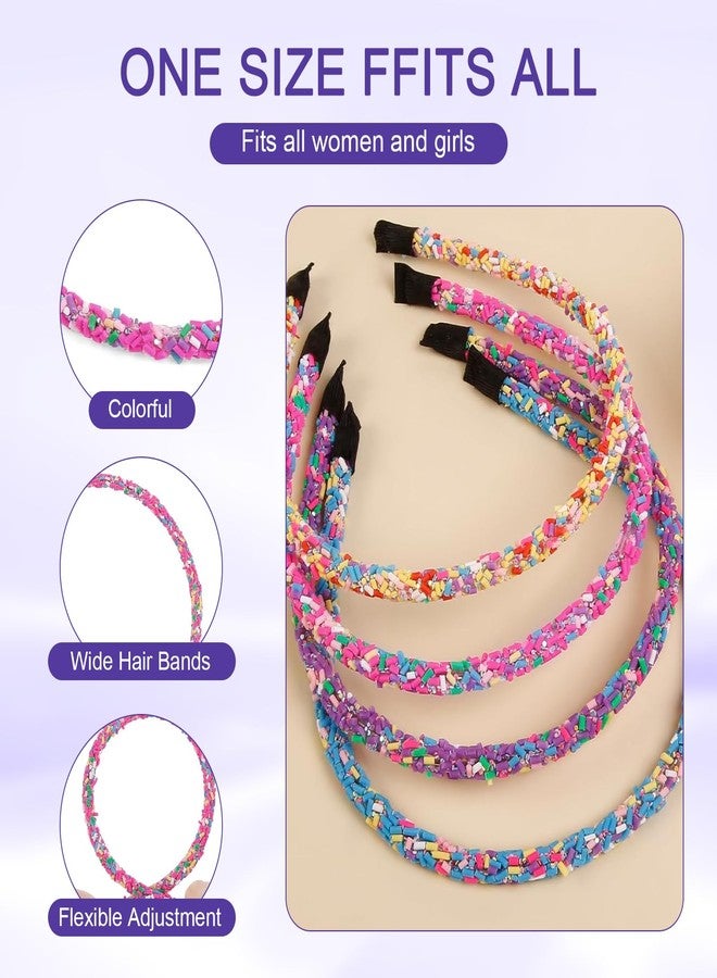 ROBOHOOK 4Pcs Candy Headbands for Girls, Thin Cute Sprinkle Donut Headband, Non Slip Fashion Head Bands - Hair Accessories(Colorful) - Image 4